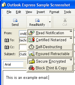Screen shot of the SelfDestructing for Outlook Express Email Plugin popup menu